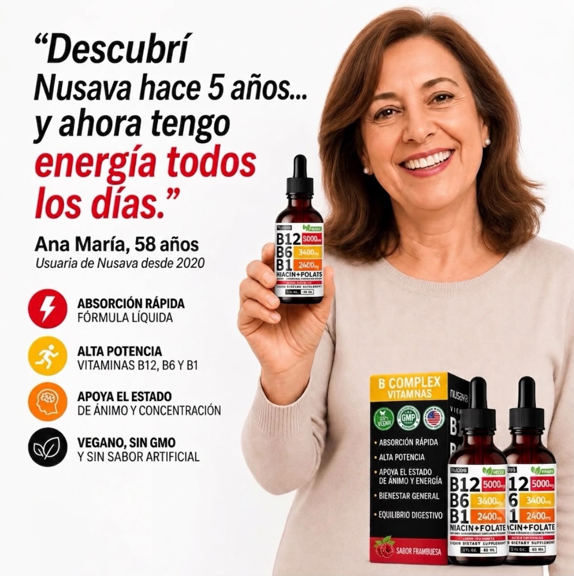 Nusava® Vitamina B Complex (B1, B6, B12, Niacina, Folato)