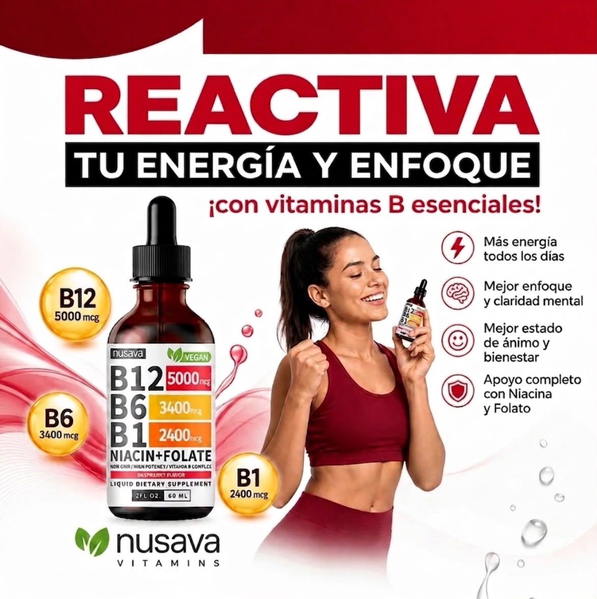 Nusava® Vitamina B Complex (B1, B6, B12, Niacina, Folato)